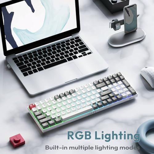 RK ROYAL KLUDGE RK100 Wireless Mechanical Keyboard RGB Backlit Bluetooth5.1/2.4G/Wired 96% Full Size 100-Key Hot Swappable Gaming Keyboard Brown Switch Classic