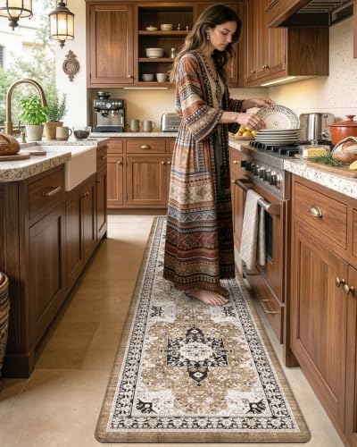 DEXI Kitchen Floor Mats Cushioned Anti Fatigue Runner Rug 24x107 Brown