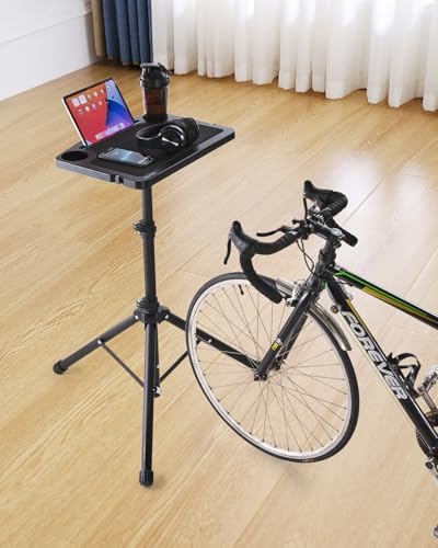 VEVOR Cycling Desk, Adjustable Bike Trainer & Treadmill Desk with Triangle Support, Non-Slip Multi-Slot Bike Trainer Fitness Desk with Handle Bar, Fit for Home Office Exercise