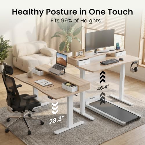 Realbear 55x26 Inch Electric Standing Desk with Drawers, Maple