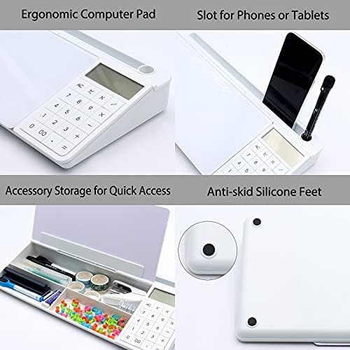 TOWON Glass Desk Whiteboard with Calculator 18x6 in, Desk Organizer, White