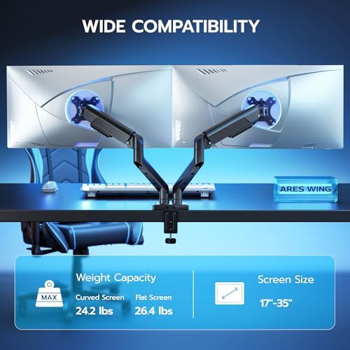 ARES WING Dual Monitor Mount for 17-35 inch Monitors, Black