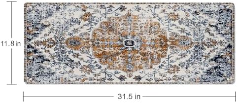 Mouse Pad Gaming, Large Mouse Pads, Non-Slip Rubber Base Mousepad, Keyboard Mouse Mat Desk Pad with Stitched Edges, 31.5x11.8 inch Carpet Pattern Boho Style Ethnic Design Orange Blue