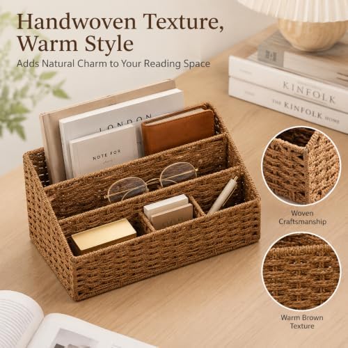 Rattan Desk Organizer,5 Slot Mail Organizer Countertop