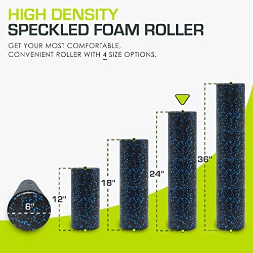 ProsourceFit High Density Foam Rollers 24 - inches long, Firm Full Body Athletic Massage Tool for Back Stretching, Yoga, Pilates, Post Workout Muscle Recuperation, Black/Blue