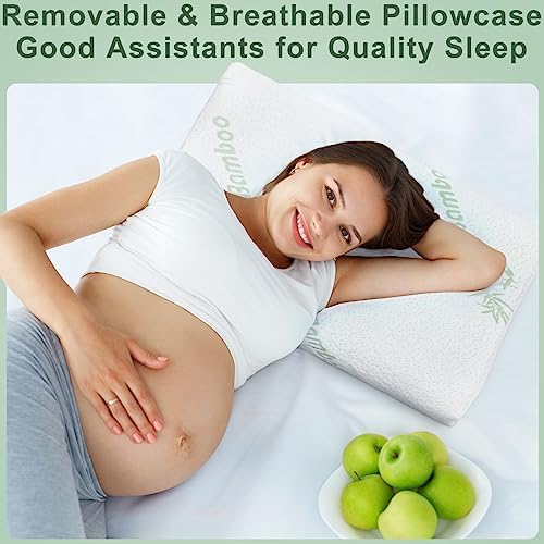 FairySandy 2 Pack Memory Foam Pillow Neck Support Orthopedic Sleeping Pillow Ergonomic for Shoulder Pain Side Back Stomach (Bamboo Fiber)