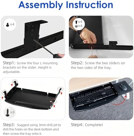 Under Desk Mounted Keyboard Tray Steel Slide with Rotational Mouse Platform for Office