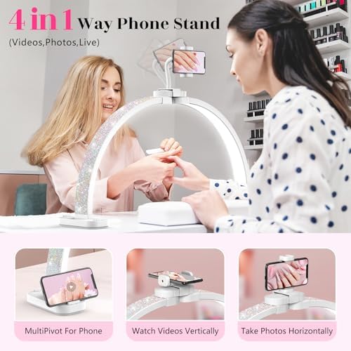 Half Moon Light for Nail Desk: 31" Manicure Table Light with Phone Holder