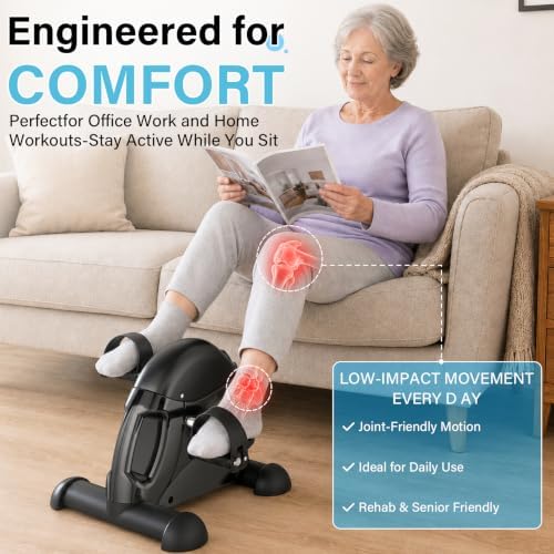 Under Desk Pedal Exerciser, Portable Silent Mini Bike, Stepless Resistance, 2-in-1 Arm & Leg Workout, Digital Monitor, Multi Colors, Fitness Gift for Office Workers, Adults & Seniors