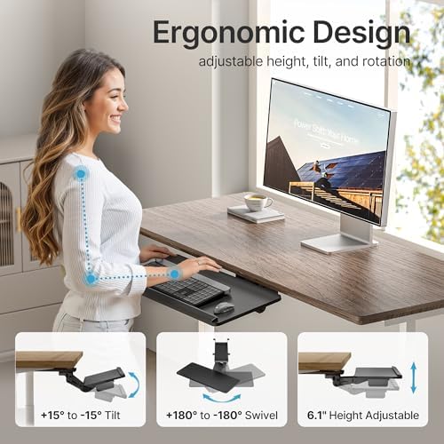 PEGZONE Keyboard Tray Under Desk Slide Out, 25 x 11 inch, Black