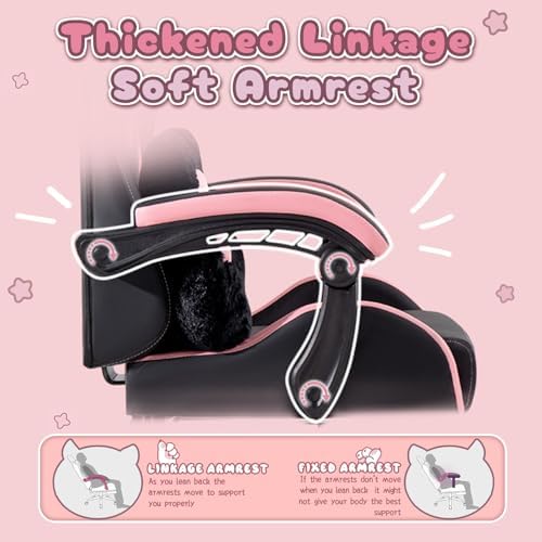 PUKAMI Pink Gaming Chair with Cute Cat Ears