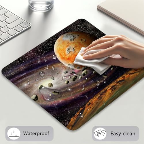 Outer Space Planets Mouse Pad 9.5"x 7.9", Reinforced Stitched Edges, Durable Anti-Slip Gaming & Office Mat Desk Decor, Galaxy Universe Stars Deep Sky Objects Stones Astronomy