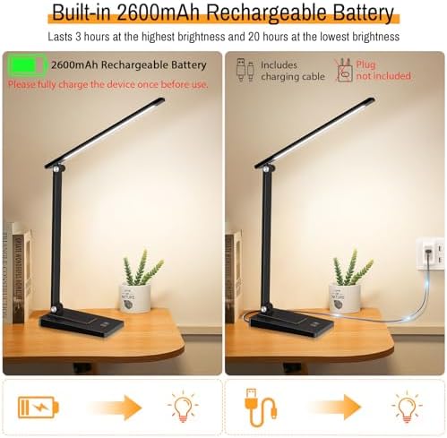 Rechargeable LED Desk Lamp, 800LM 2600mAh Reading Table Lamp