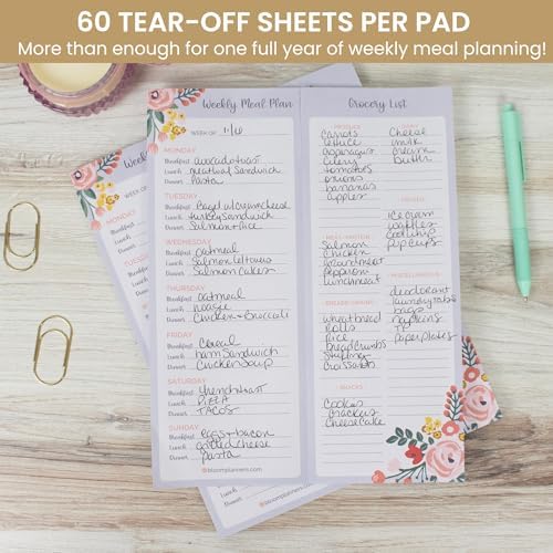 bloom daily planners Weekly Magnetic Meal Planning Pad for Fridge with Tear-Off Grocery Shopping List - Hanging Food/Menu Organizer Notepad with Magnets - 8.5” x 11”