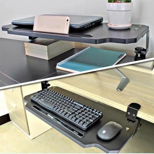EMENAR 20in 24in Platform Extender Desk Keyboard Mouse Holder Slide Out Keyboard Stand Easy Gliding, Ergonomic Clamp On Keyboard Tray With C Clamp Punch Free ( Color : Black , Size : 50cm/20inch )