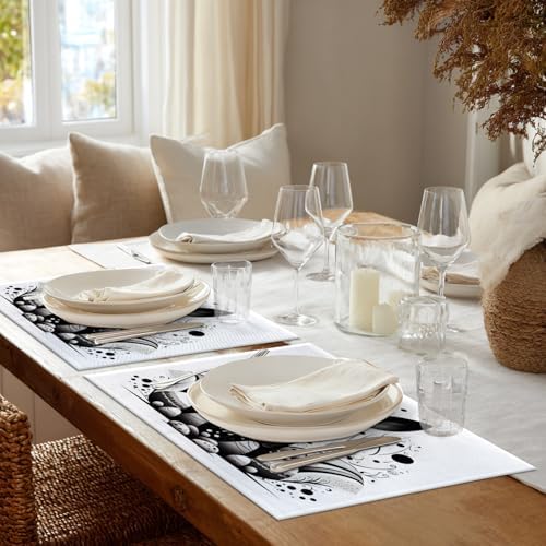 Shrahala Bunny Eggs Set of 6 12 X 18 Inch Linen Placemats, Decorative Bunny with Eggs Burlap Table Mat Washable Double Layered Heat Insulation for Indoor/Outdoor
