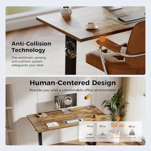 Agilestic 48*24 Inch Height Adjustable Electric Standing Desk, Rustic Brown