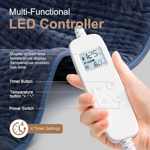 VAAGHANM Heating Pad: 33 x 17 inches Electric Heating Pad for Back -Extra Large Heat Pad for Shoulder/Neck/Knee/Arms - Upgraded 6 Timer & 6 Temperature Controller -Auto Shut Off