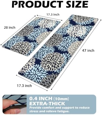 Kitchen Mats Set of 2 Cushioned Anti Fatigue Kitchen Rugs Non Slip Waterproof Kitchen Runner Memory Foam Kitchen Floor Mat Comfort Standing Mat for Sink,Office,Laundry, Navy Blue