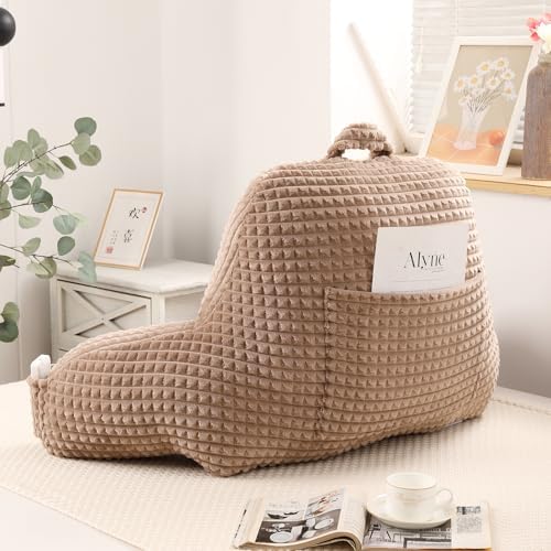 Reading Pillow with Arms for Sitting in Bed,Backrest,Khaki Flannel,M