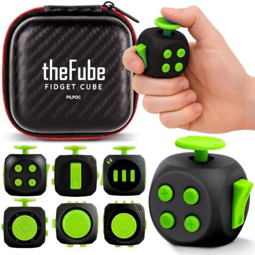 PILPOC theFube Fidget Cube Adults and Kids Stress Relief (Midnight-Emerald)