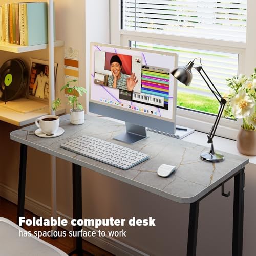 WOHOMO Folding Desk, 39.4" Foldable Computer Table for Small Spaces, Grey