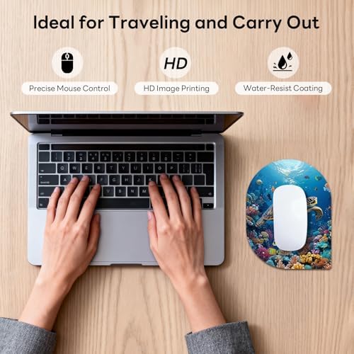 Contoured Oval Mouse Pad 6x8in Non-Slip for Laptop,Sea Turtle