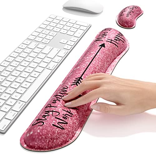 Dapesuom Enlarge Keyboard Wrist Rest, Memory Foam Wrist Cushion for Desk Mats Support, Typing Pain Relief Keyboard Mouse Pad Rests Set with Non-Slip Base for Gaming Laptop Office Computer, Quotes