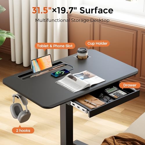 32" Mobile Desk with Drawer, Rolling Standing Desk on Wheels