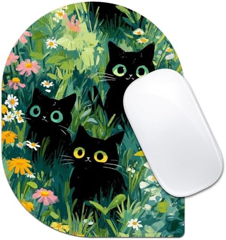 Contoured Oval Mouse Pad 6x8in Non-Slip for Laptop,Black Cats