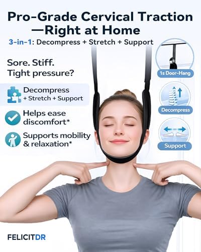 Upgraded Over-The-Door Cervical Neck Traction Device – Portable Adjustable Neck Stretcher for Neck Pain Relief, Spine Alignment & Posture Correction, Home Physical Therapy Kit, 330 lbs Support (Black)