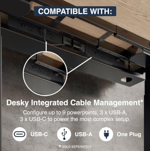 Desky Dual Mini Sit Stand Desk Jarrah Legno 40" Grommets White