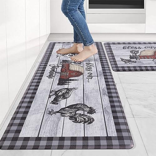 Carvapet 2 Piece Kitchen Mats Set for Floor 17x27+17x47 Anti Fatigue Plaid