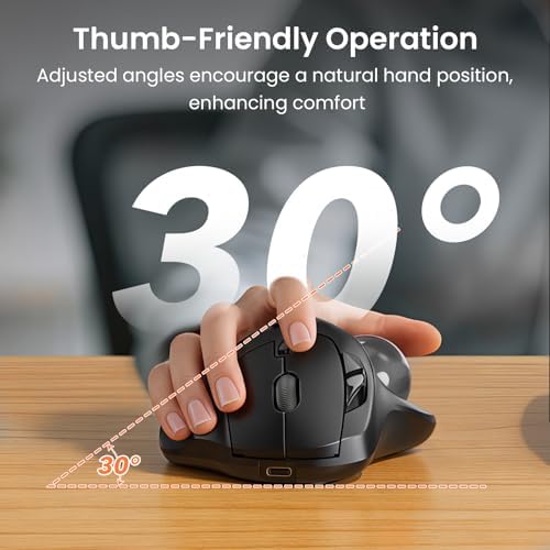 SABLUTE MAM2 Wireless Trackball Mouse Ergonomic with 5 Levels DPI-Grey Ball