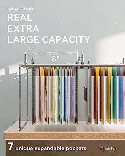 ThinkTex Plastic Expanding Hanging File Folders, 7 Innovative 1.2" Accordion Pockets, Large Capacity, Multi-Color Tabs, Legal Size for Filing Cabinet - 3 Packs