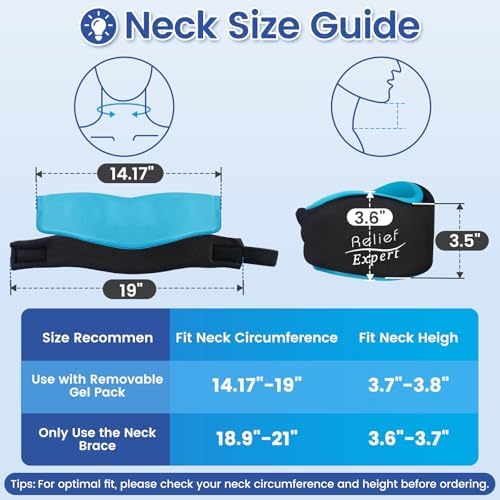 Soft Neck Brace with Hot and Cold Gel Pack – Adjustable Cervical Collar for Men & Women, Breathable Neck Support with Reusable Gel Ice Pack for Comfort at Home, Office & Travel, Blue