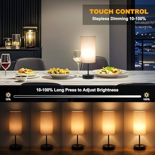 Unicozin 17Inch Table Lamp for Bedroom, Touch Control Bedside Lamp for Reading, 3 CCT & 7 RGB Color Changing, Dimmable Nightstand Lamp for Kids Room Living Room Office, Grey Shade