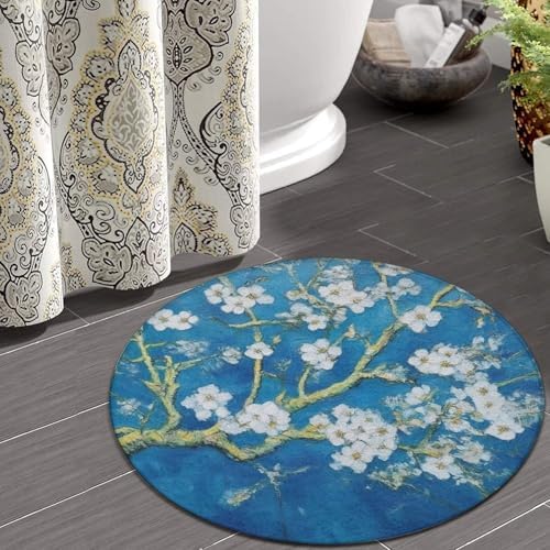 Home Decor Non Slip Kitchen Office Circle Rug, Machine Washable Modern Round Area Rug, Room Sofa Yoga Soft Round Carpet Beautiful Apricot Flower Blossom Art, 24inch