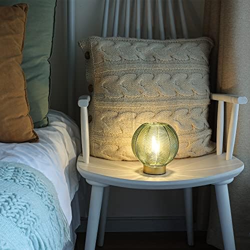 LUSHARBOR Battery Operated Decorative Glass Table Lamp with Timer Green