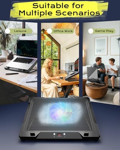 DEPGI Laptop Cooling Pad, Laptop Cooler Stand with 5.5" Movable Fan Easy to Clean, Auto Temp Sensor & 3-Speed Manual Control, Ultra Quiet ≤40dB for 14–17.3 Inch Laptops，Black
