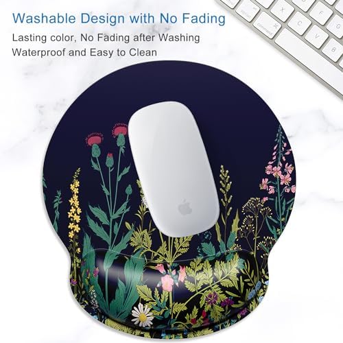 ITNRSIIET Ergonomic Mouse Pad with Wrist Support Wrist Rest Smooth Surface Non-Slip Rubber Base Comfortable Office Supplies Pain Relief, 9.8 x 9.1 inches, Wild Flower