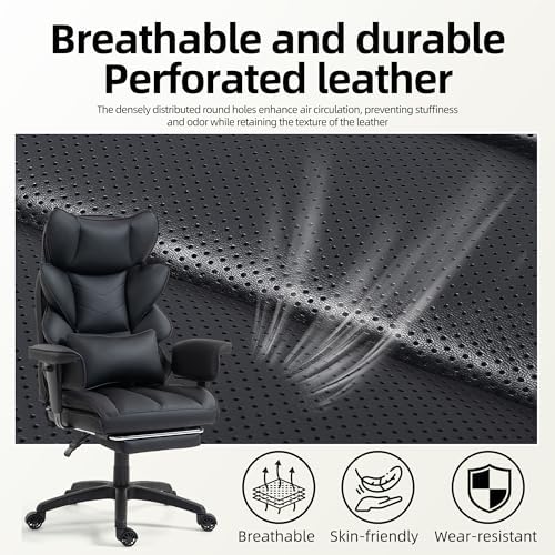 Office Chair,Executive Ergonomic Office Chair with Pocket Spring Cushion, High Back Computer Gaming Chair with Adjustable Armrests, Lumbar Support, Footrest, Executive Chair - Black PU Leather