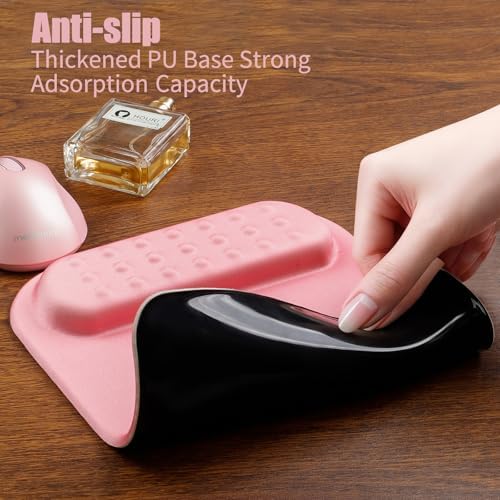 memzuoix Pink Ergonomic Mouse Pad with Wrist Rest Support,Premium Memory Foam Cushioning for Pain Relief, Non-Slip PU Base for Stable Smooth Control - Perfect for Laptop, Computer, and Home Office