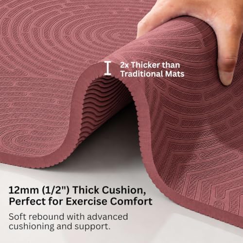 Extra Thick 12mm Exercise Mat, 74" x 26", Non-Slip with a Yoga Strap