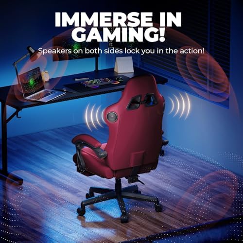GTPLAYER ACE-PRO Music Gaming Chairs – Built-in Speakers, App Support & Bluetooth Control, Footrest & Pocket, Gamer Chair for Adults, Wine Red