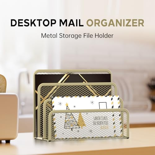 Mail Organizer Countertop for Desk, Mail File Holder with 3-Slot, Yellow