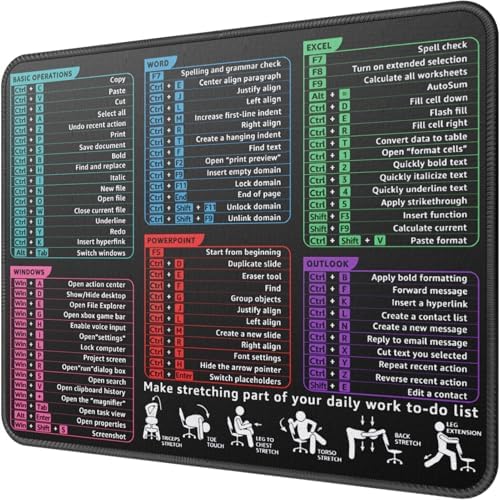 MROCO Mouse Pad, 30% Larger, Excel Cheat Sheet Desk Pad, 8.5 x 11 in