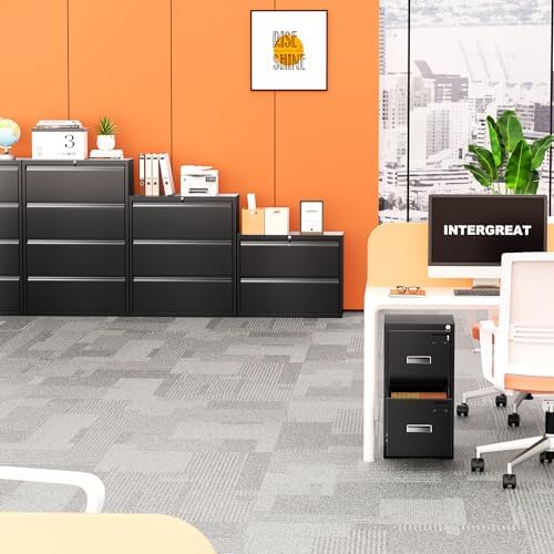 INTERGREAT Lateral File Cabinet 3 Drawer, Metal File Cabinets for Home Office, Locking File Cabinet for Letter/Legal/F4/A4 Size Hanging Files, Easy Assembly, Black