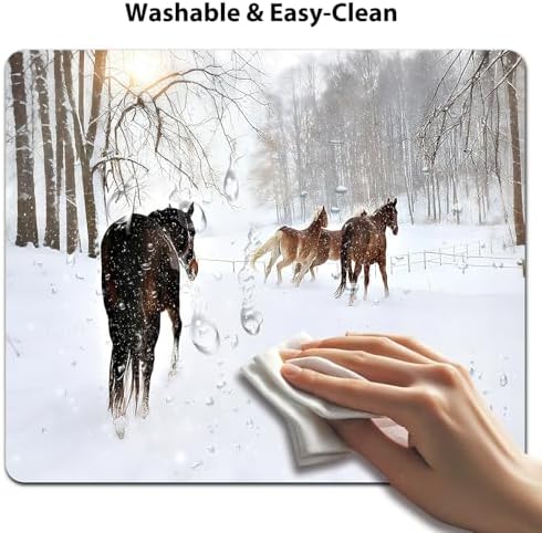 9.5x7.9 Inch Office/Gaming Mouse Pad, Horses Roaming in a Snowy Forest Cute Anti-Slip Mat for Desk