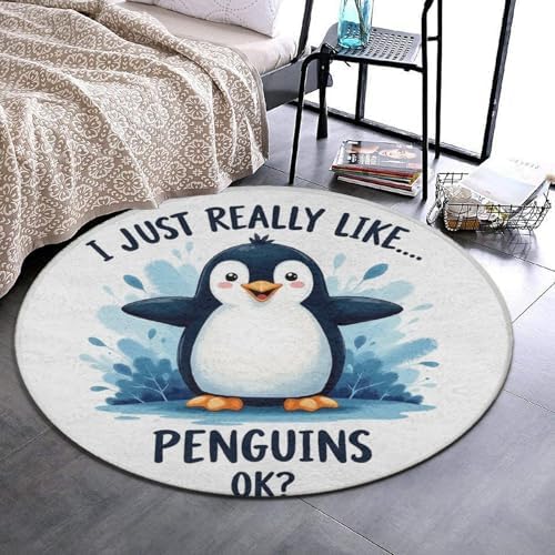 Soft Round Yoga Carpet, Office Chair Decor Round Mat for Carpet and Hardwood Floors Cute Penguin